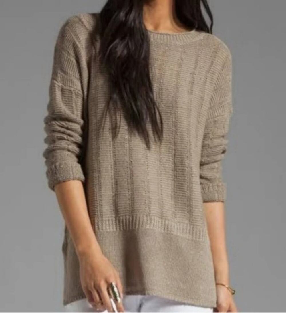 Vince. Linen Knit Sweater Women's Size Small Light Brown Pullover Crew Neck